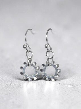 5 For $25💫Small Silver Gear Drop Earrings - Women's Minimalist Jewelry